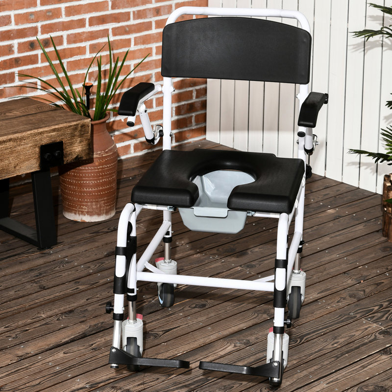 Fauteuil de douche, siège de 17 po de largeur, noir, imperméable, seau amovible pour fauteuil roulant accessible aux personnes âgées avec roulettes amortissantes, pour personnes à mobilité réduite