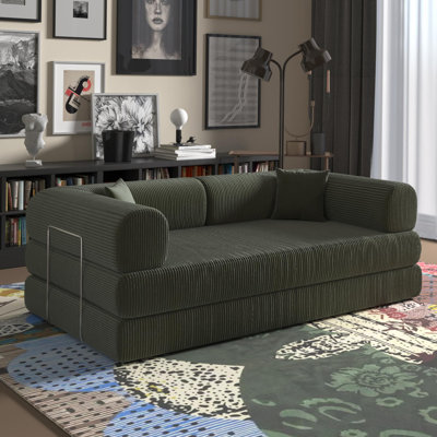 Canapé-lit convertible moderne pliable (avec 2 coussins décoratifs) Jairden Corduroy Boneless 3-en-1