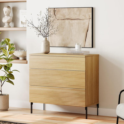 31.5" W Fluted Dresser, Modern 3-Drawer Wooden Chest For Bedroom - Hidden Handles, TV Stand & Closet Organizer, Wide Storage Unit For Clothes - Perfect For Bedroom, Living Room