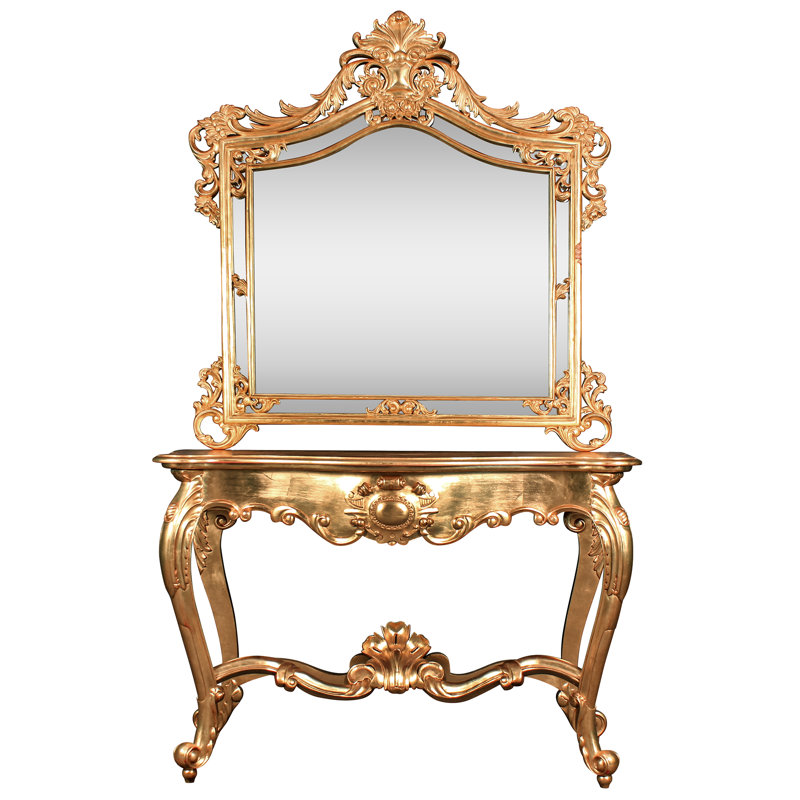 Chateaux De Rochecotte Gilded Console Table And Mirror Set