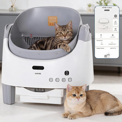 Litière intelligente autonettoyante pour chat - Toilette automatique pour chat pour plusieurs chats - Nettoyage mains libres - Contrôle des odeurs - Norme américaine - Exclusivité Star Power en quatre parties - Gris blanc