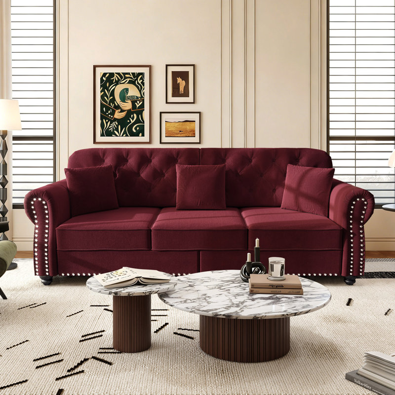 Canapé Chesterfield Mid-Century, Bourgogne