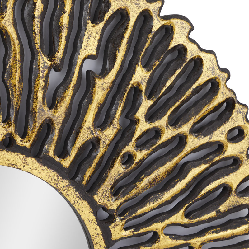 Brynsley Solid Wood Circle Wall Mirror, Gold