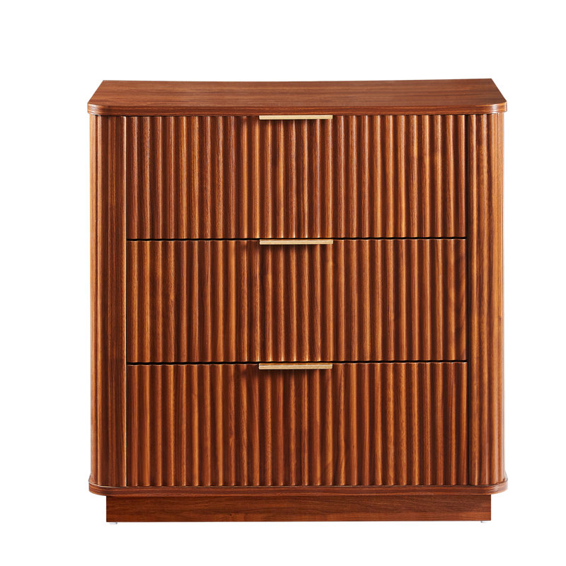 Commode 3 tiroirs en noyer, vague incurvée, imperméable, table de chevet Scratch - Wave, noyer, rangement
