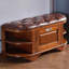Banc rembourré en cuir véritable brun noisette