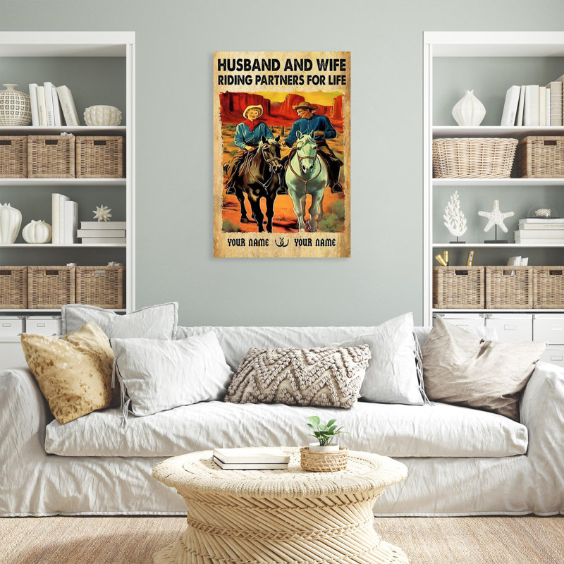 «Krissa Husband and Wife Riding Partners», impression sur toile, H 14 po x l 11 po x P 1,25 po