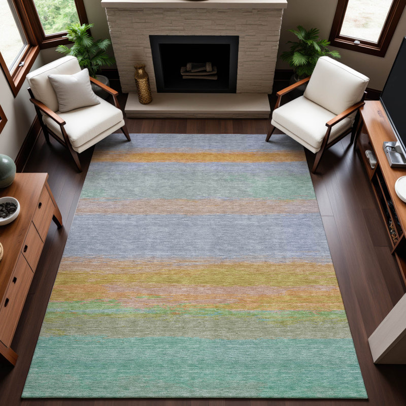 Premium Machine Washable Alijah AMF1272 Stripes Rug, Rectangle 10' x 14'