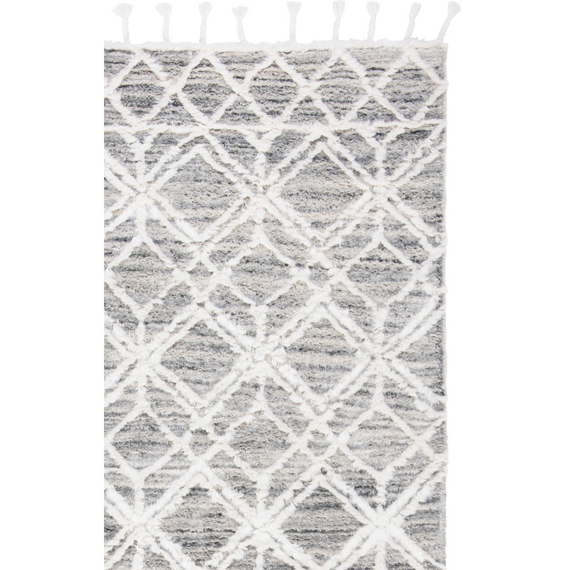 Tapis gris / ivoire en laine touffeté à la main Powell, Carré 7 pi