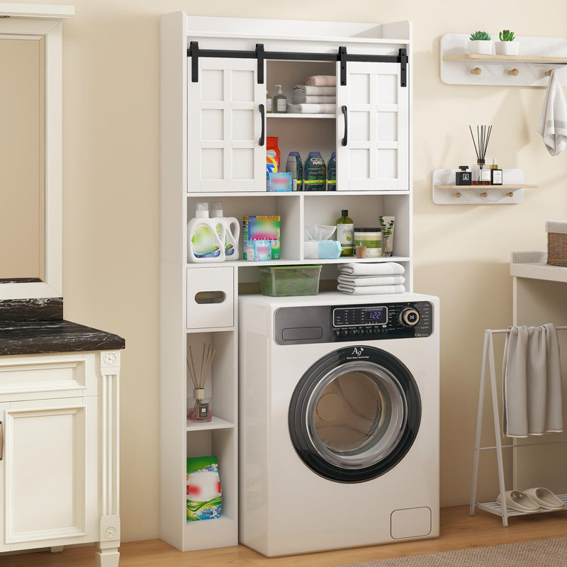 Armoire de rangement au-dessus de la toilette avec portes coulissantes, Blanc