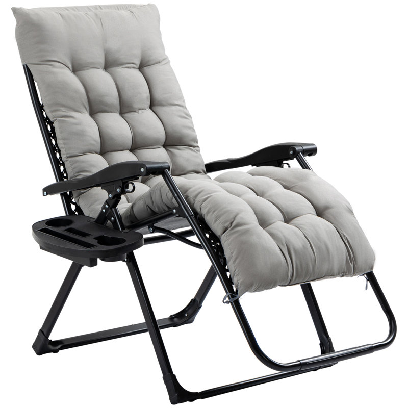 Outsunny Zero Gravity Chair, Folding Reclining Lounge Chair With Padded Cushion, Side Tray For Indoor And Outdoor, Supports Up To 264Lbs
