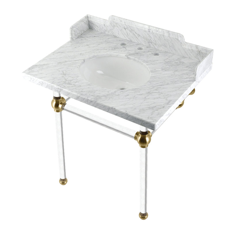 Lavabo de salle de bain, Marbre blanc / or / blanc