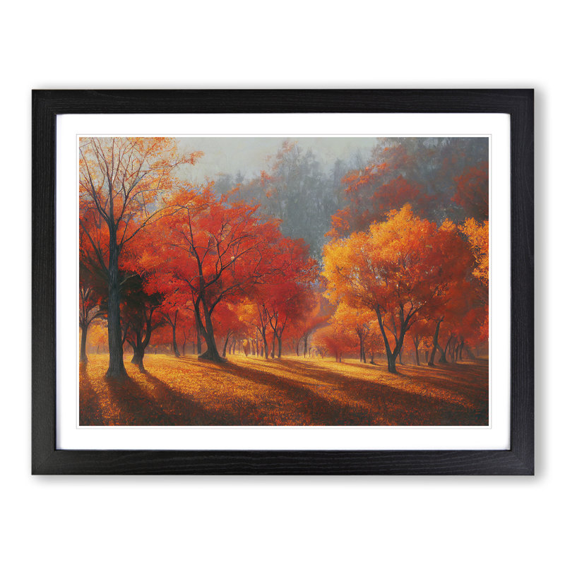 Autumn Forest Trees Vol.3 - Single Picture Frame Print, 46cm H x 64cm W x 2cm D, Black Framed