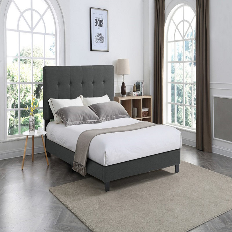 Leon Upholstered Tufted Platform Bed, Dark Grey, King