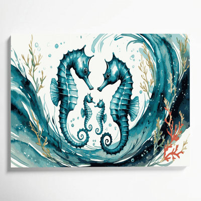 «Coastal Seahorse Family», art mural sur toile vert