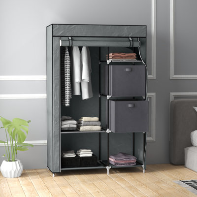 Rowden Fabric Wardrobe Clothing Rack 102 x 42.5 x 162.5cm Dark Grey