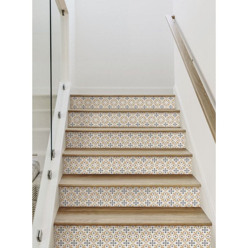 Mustard Moroccan Tile Vinyl Stair Riser Strips, 7.5" x 48"