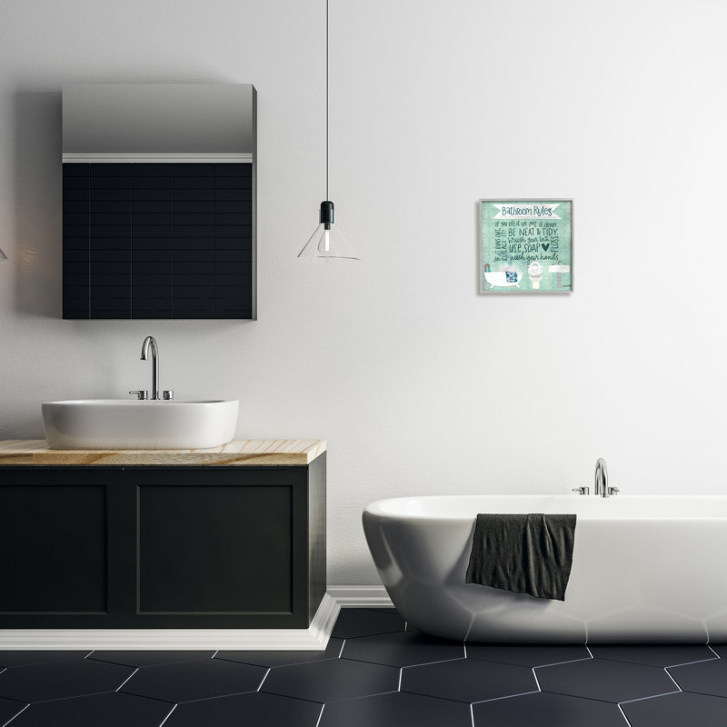 Aqua bleu, règles de la salle de bain, L 12 po x H 12 po, Estampe numérique Farmhouse