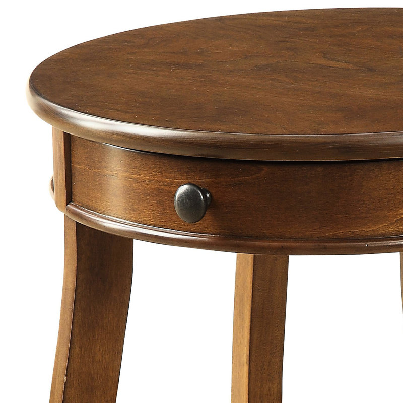 Table de bout ronde en noyer avec tiroir et 1 tablette inférieure