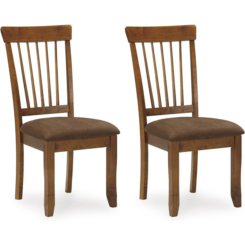 Berringer | Ensemble de 2 chaises de salle à manger à dossier fuselé (ensemble de 2) - Brun clair rustique avec assise rembourrée