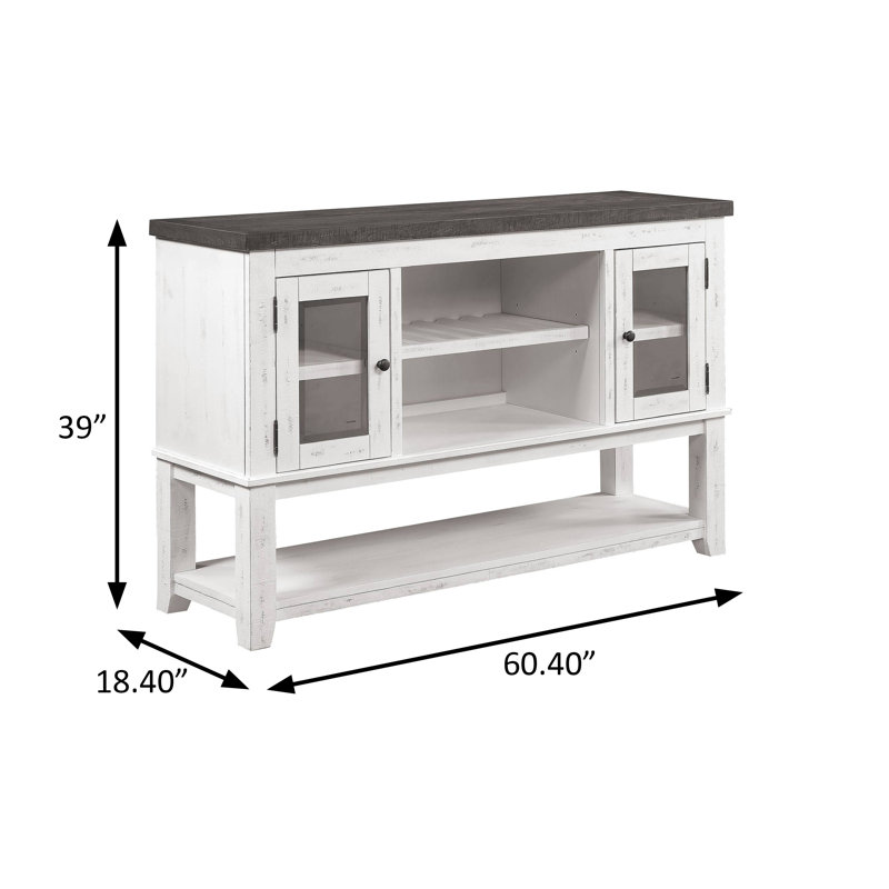 60.4"W Rustic Server, Distressed White/Gray