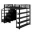 Lit mezzanine en métal avec tablettes de rangement, armoires et garde-robe