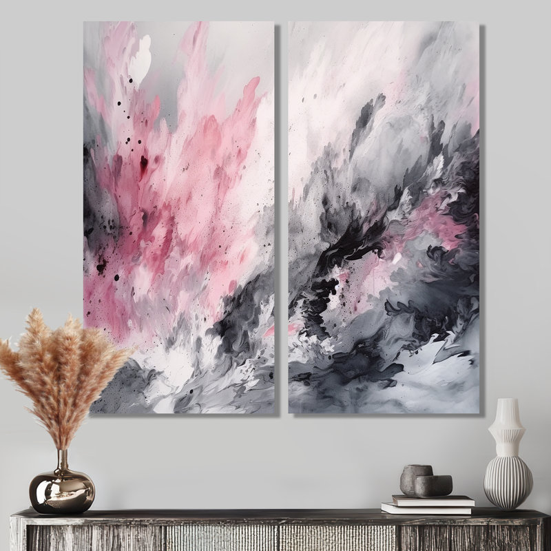 «Evolving In Pink Grey», art mural rose, H 40 po x l 40 po, Toile tendue, Ne s’applique pas