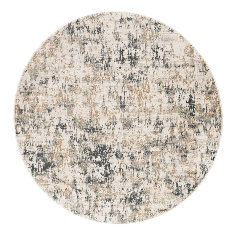 Tapis abstrait blanc, Rond 5 pi 11 po