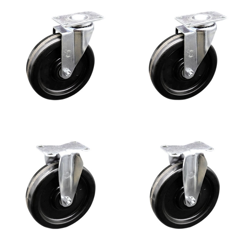 6 Inch Phenolic Wheel Swivel Top Plate Caster Set with 2 Rigid Service Caster
