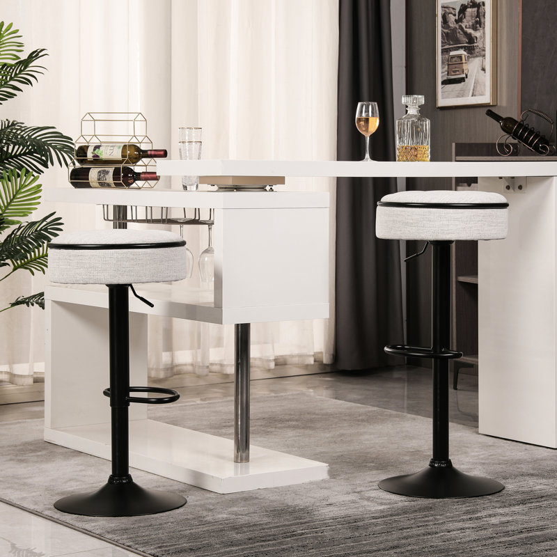 2 tabourets de bar à hauteur réglable en lin, pivotant à 360 ° et avec rangement pour 2 chaises de salle à manger, poche pour tabouret