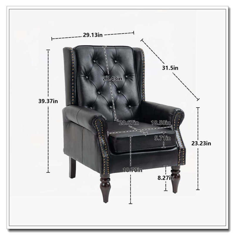 Fauteuil à structure en bois avec dossier capitonné, Noir