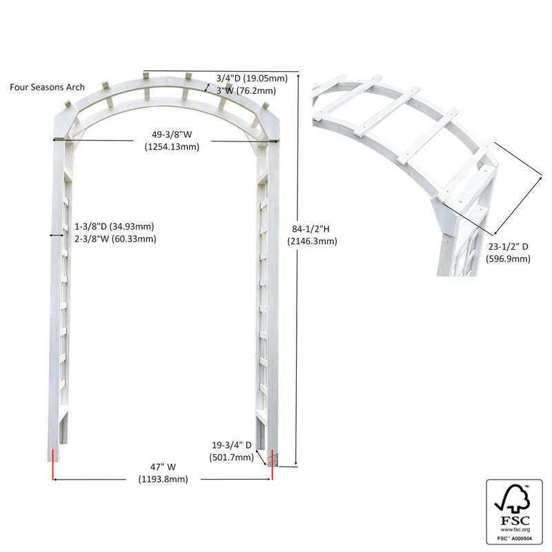 Mimose 47“ W x 19" D Solid Wood Garden Arches Arbor Arch, White