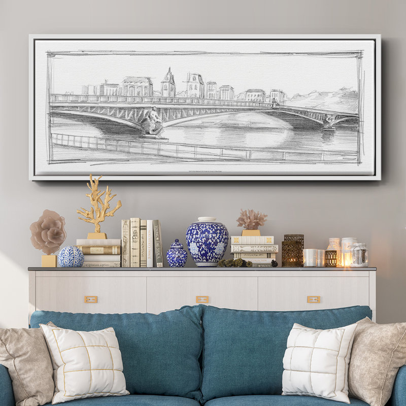 Pont Mirabeau- Framed Canvas, 20" H x 50" W