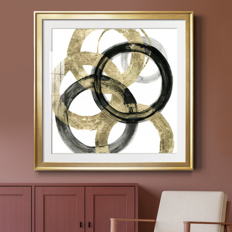 Cochon doré - peinture encadrée, Encadrement doré, H 26,5 po x l 26,5 po x P 1,5 po