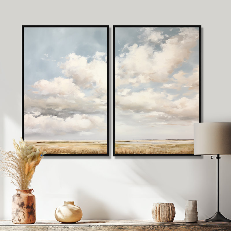 Nuage blanc paysage minimaliste - grands nuages, art mural, Impression encadrée flottante, Black, H 36 po x l 48 po