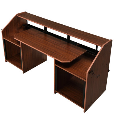 Bureau de composition musicale en cerisier - Espace de travail pour la créativité Sophistiqué noir ou chaud Trous de gestion des cordons Vis préformée 2 compartiments ouverts et support pour tablette d'écouteurs 18 mm d'épaisseur