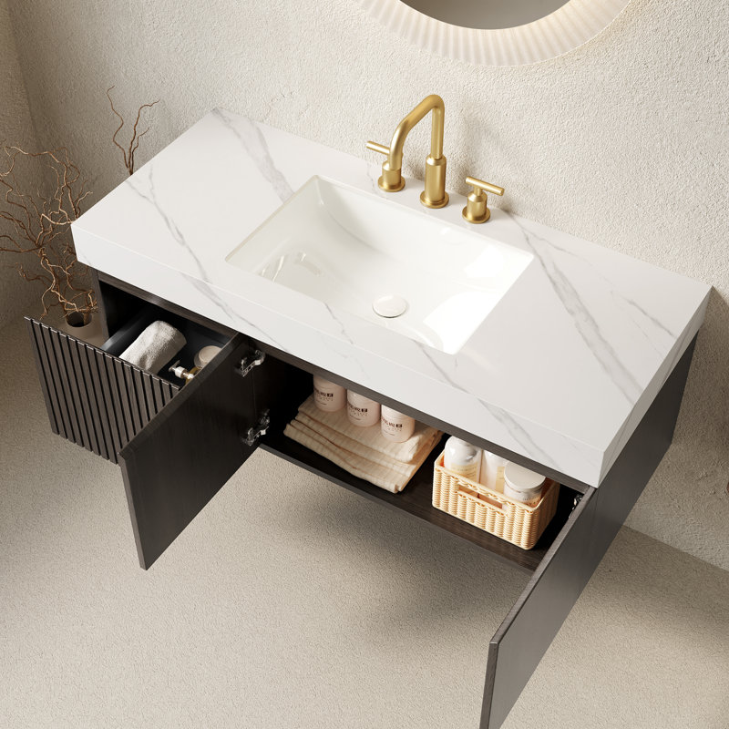 Meuble-lavabo espresso flottant 48 po Carrara, Espresso, Blanc de Carrare, Espacé