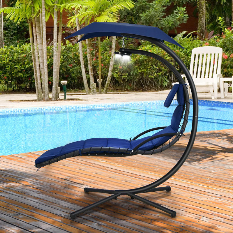 Chaise longue suspendue Anokh avec support, Bleu marine