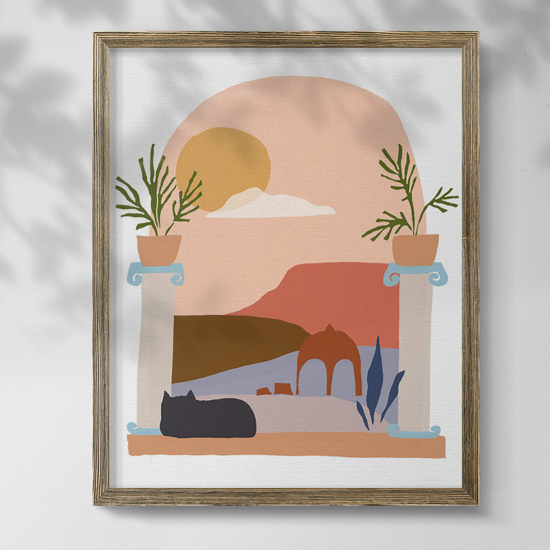 Raphia Palm I, Pas de tapis, Toile avec cadre noyer