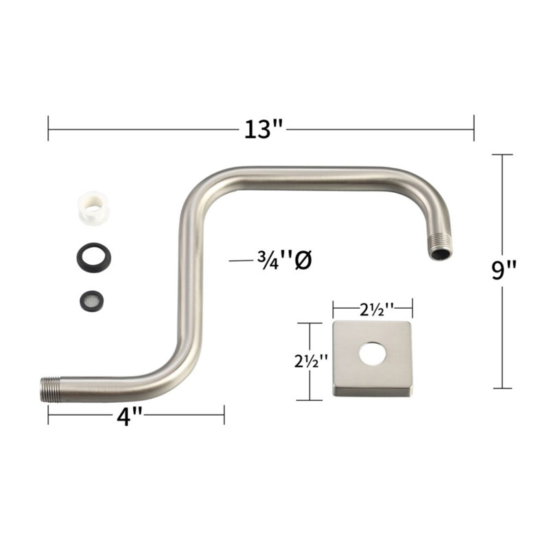Goosneck Square Shower Arm, Satin Nickel