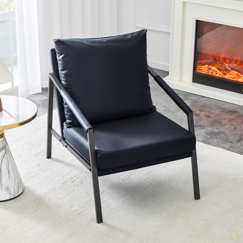 Fauteuil d'appoint moderne en similicuir, fauteuil rembourré simple avec structure en métal robuste, fauteuil de lecture industriel pour salon, chambre, bureau, salle d'attente