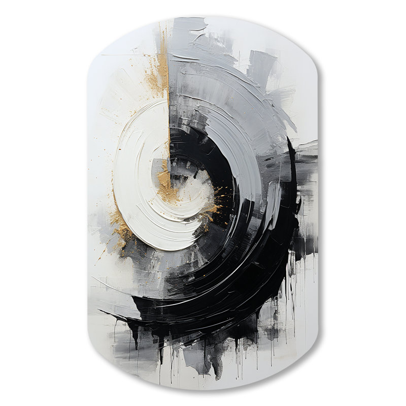 Black And White Zen Spiral II - Cylinder Abstract Spirals Metal Wall Art, Asymmetrical Metal Wall Sculpture Print