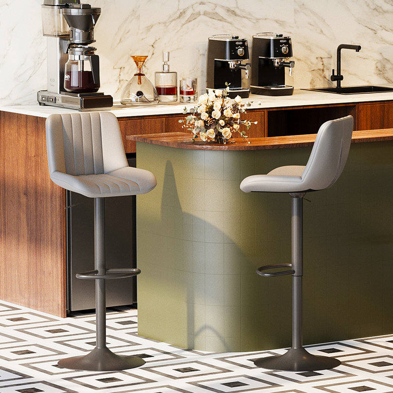 Swivel Upholstered Adjustable Height Counter Stool with Metal Frame, Gray