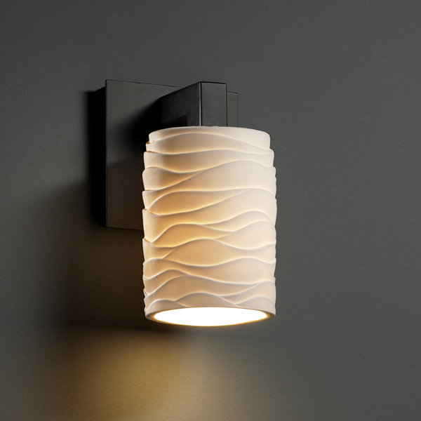 Armed Sconce, Waves, Antique Brass, Cylinder with Flat Rim