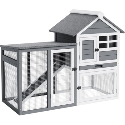 2-Story Rabbit Hutch, Small Wooden Chicken Coop, with Waterproof Roof, Pull Out Tray and Anti-Slip Ramp, Bunny Cage for Indoor Outdoor (45.28" L x 20.08" W x 36.61" H)