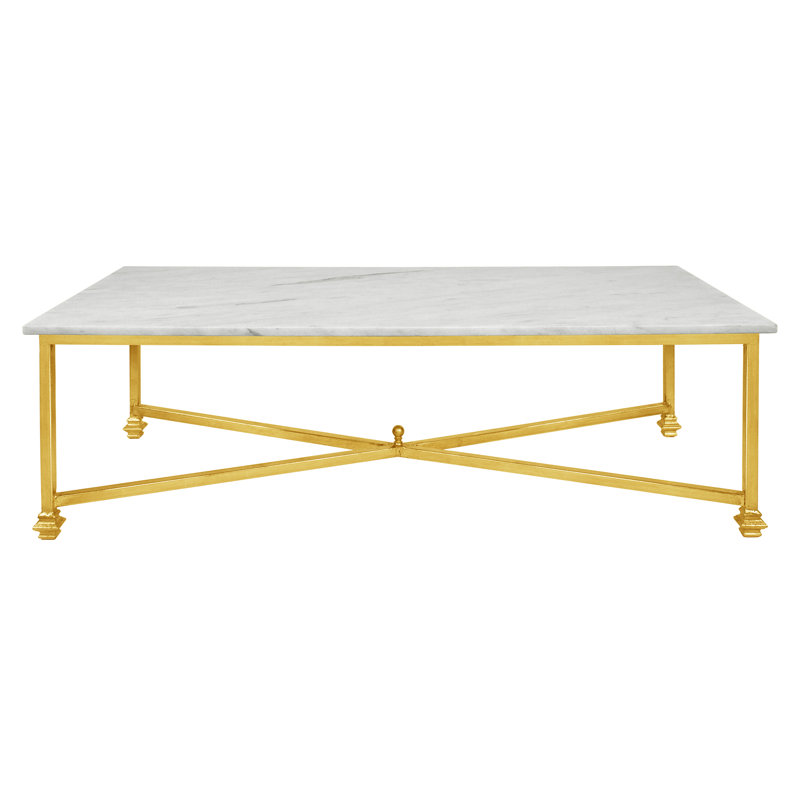 New York 4 Legs Coffee Table, Gold Leaf, Carrera Marble