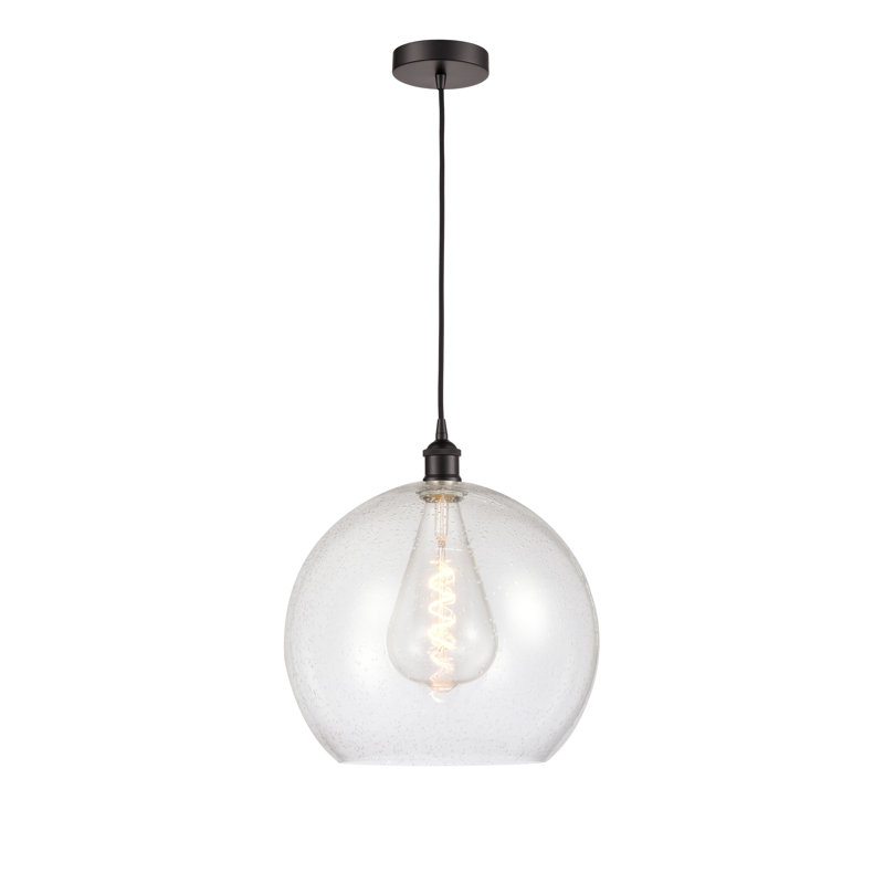 Luminaire sphère suspendu à 1 lumière Ralph, H 17,38 po x l 13,75 po x P 13,75 po, Bronze huilé, Transparent