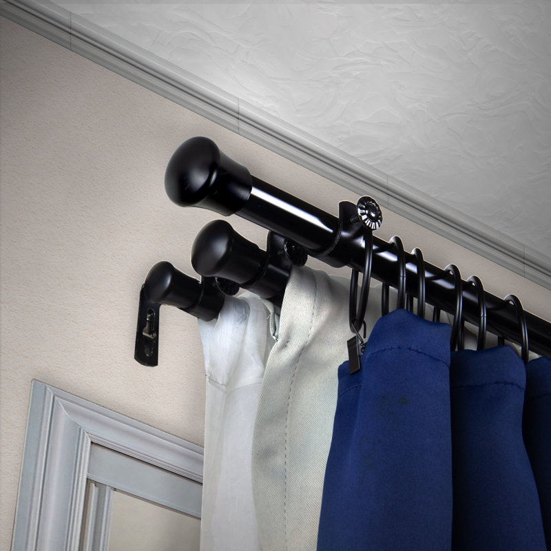Tringle à rideaux triple réglable en acier inoxydable Oriole, Noir, l 66 à 120 po
