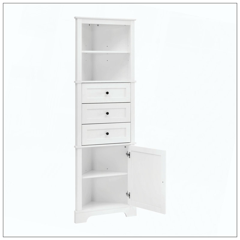 Armoire de rangement triangulaire 3 tiroirs, Blanc