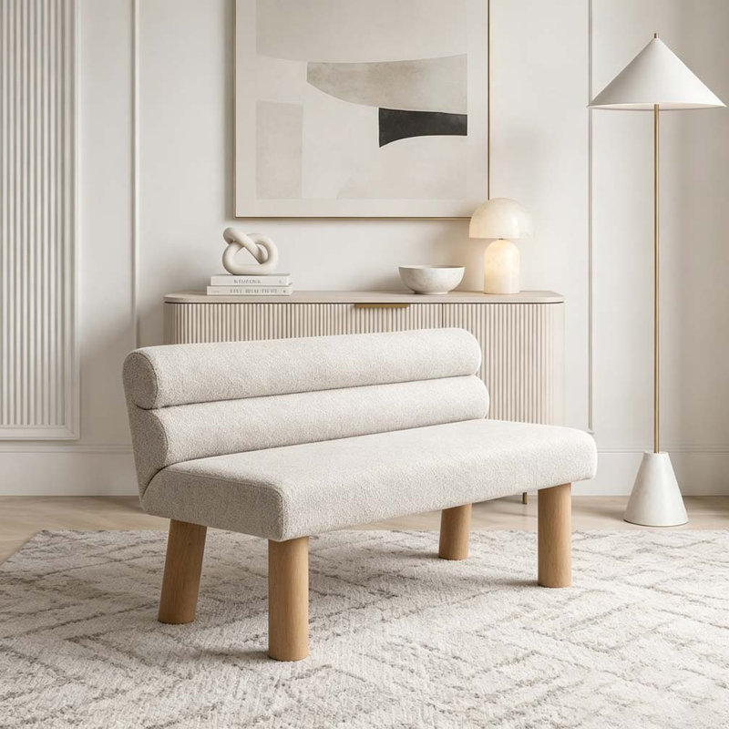 Banc de salle à manger rembourré, bout de lit, banc d'entrée, LIGHT GREY,Natural