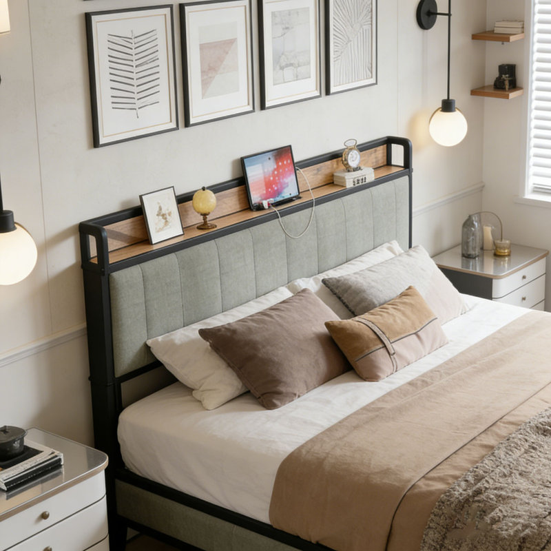 Base de lit avec station de charge, Grand lit